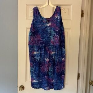 Swimsuits For All Swim Cover Up Dress Blue Tropical Print Size 14 / 16 NWT Beach